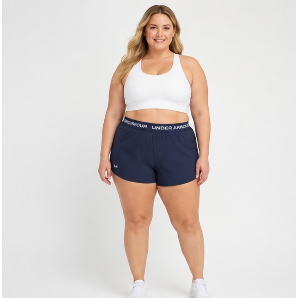 Under Armour Womens Shorts Size 2XL Grey Harbor Blue Tech Play Up Downpour Gym